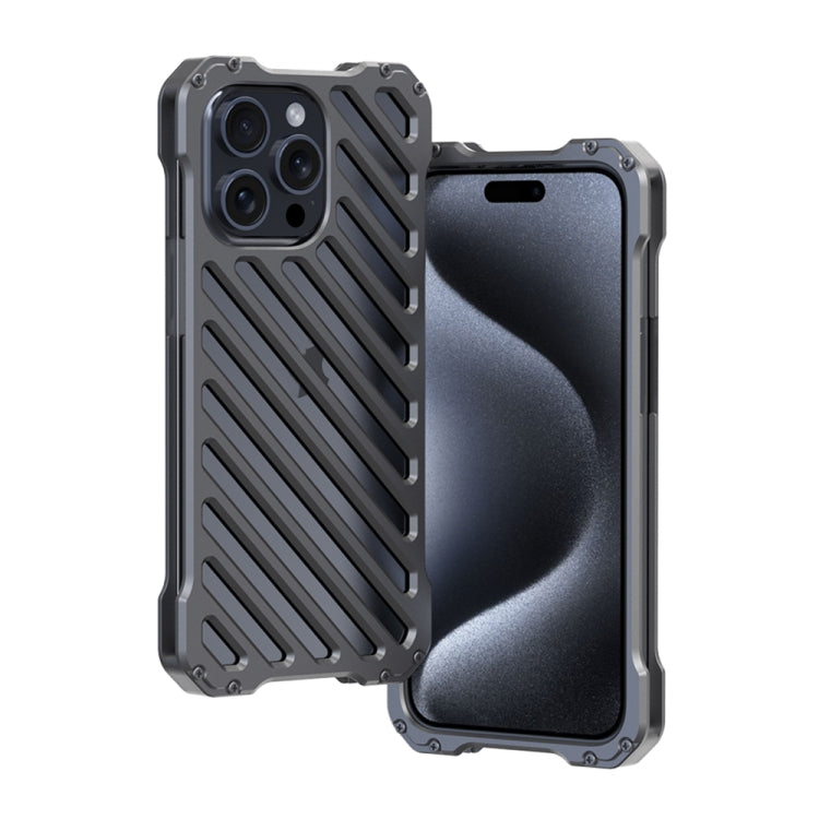 For iPhone 15 Pro R-JUST RJ-50 Hollow Breathable Armor Metal Phone Case(Space Grey) - iPhone 15 Pro Cases by R-JUST | Online Shopping South Africa | PMC Jewellery | Buy Now Pay Later Mobicred