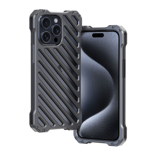 For iPhone 15 Pro Max R-JUST RJ-50 Hollow Breathable Armor Metal Phone Case(Space Grey) - iPhone 15 Pro Max Cases by R-JUST | Online Shopping South Africa | PMC Jewellery | Buy Now Pay Later Mobicred