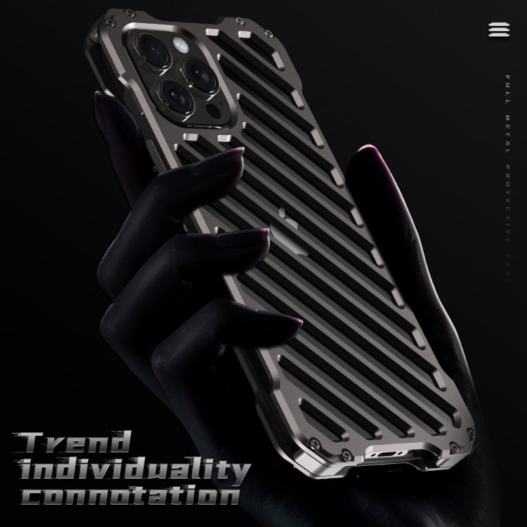 For iPhone 15 Pro R-JUST RJ-50 Hollow Breathable Armor Metal Phone Case(Space Grey) - iPhone 15 Pro Cases by R-JUST | Online Shopping South Africa | PMC Jewellery | Buy Now Pay Later Mobicred