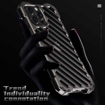 For iPhone 15 R-JUST RJ-50 Hollow Breathable Armor Metal Phone Case(Space Grey) - iPhone 15 Cases by R-JUST | Online Shopping South Africa | PMC Jewellery | Buy Now Pay Later Mobicred