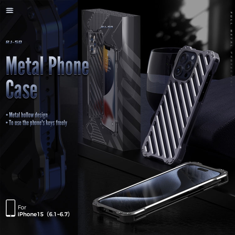 For iPhone 15 Pro R-JUST RJ-50 Hollow Breathable Armor Metal Phone Case(Space Grey) - iPhone 15 Pro Cases by R-JUST | Online Shopping South Africa | PMC Jewellery | Buy Now Pay Later Mobicred