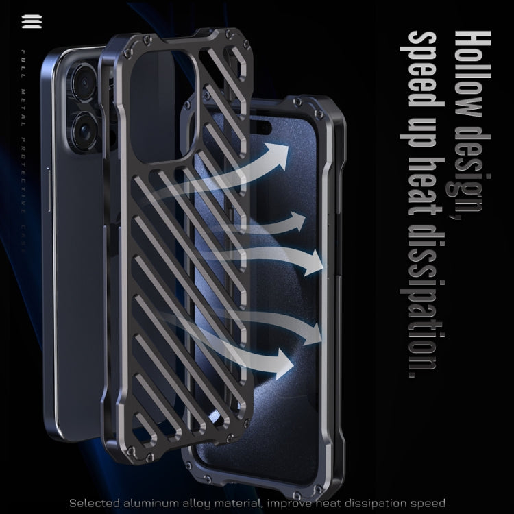 For iPhone 15 Pro R-JUST RJ-50 Hollow Breathable Armor Metal Phone Case(Space Grey) - iPhone 15 Pro Cases by R-JUST | Online Shopping South Africa | PMC Jewellery | Buy Now Pay Later Mobicred