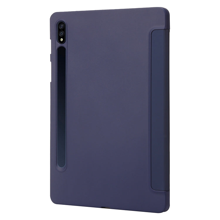 For Samsung Galaxy Tab S9 3-Fold Holder Silicone Leather Tablet Case(Dark Blue) - Galaxy Tab S9 Cases by PMC Jewellery | Online Shopping South Africa | PMC Jewellery | Buy Now Pay Later Mobicred