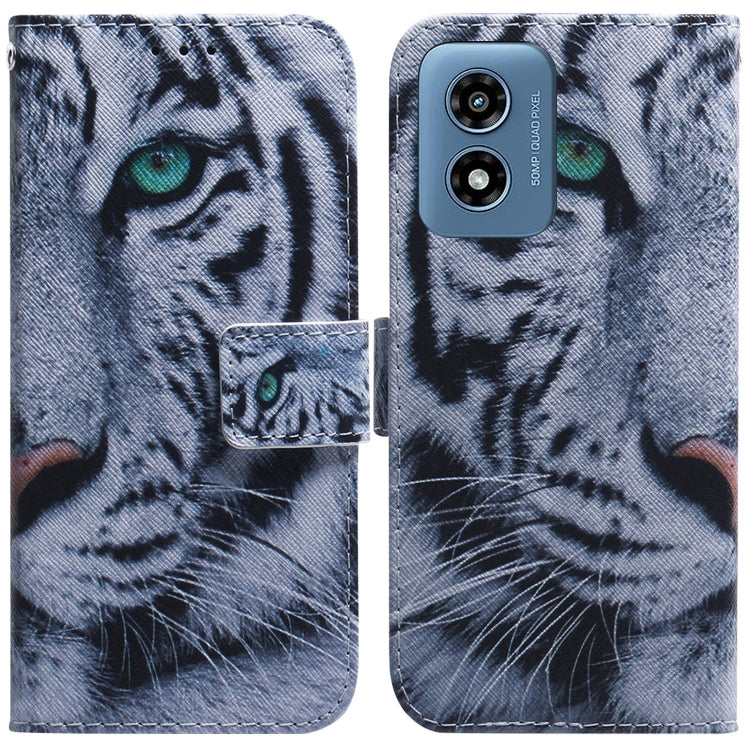 For Motorola Moto G Play 4G 2024 Coloured Drawing Flip Leather Phone Case(Tiger) - Motorola Cases by PMC Jewellery | Online Shopping South Africa | PMC Jewellery | Buy Now Pay Later Mobicred