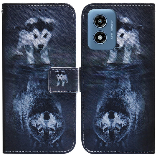 For Motorola Moto G Play 4G 2024 Coloured Drawing Flip Leather Phone Case(Wolf and Dog) - Motorola Cases by PMC Jewellery | Online Shopping South Africa | PMC Jewellery | Buy Now Pay Later Mobicred