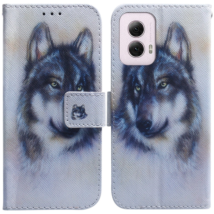 For Motorola Moto G Power 5G 2024 Coloured Drawing Flip Leather Phone Case(White Wolf) - Motorola Cases by PMC Jewellery | Online Shopping South Africa | PMC Jewellery | Buy Now Pay Later Mobicred