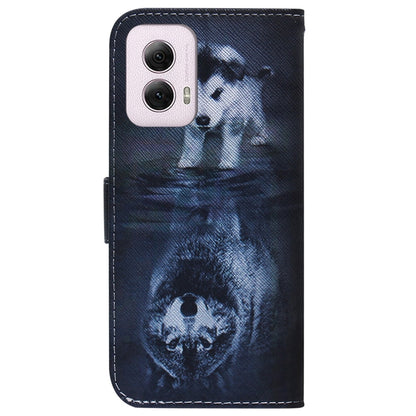 For Motorola Moto G Power 5G 2024 Coloured Drawing Flip Leather Phone Case(Wolf and Dog) - Motorola Cases by PMC Jewellery | Online Shopping South Africa | PMC Jewellery | Buy Now Pay Later Mobicred