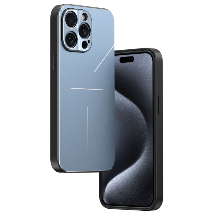 For iPhone 15 Pro R-JUST RJ52 3-Line Style Metal TPU Shockproof Phone Case(Blue) - iPhone 15 Pro Cases by R-JUST | Online Shopping South Africa | PMC Jewellery | Buy Now Pay Later Mobicred