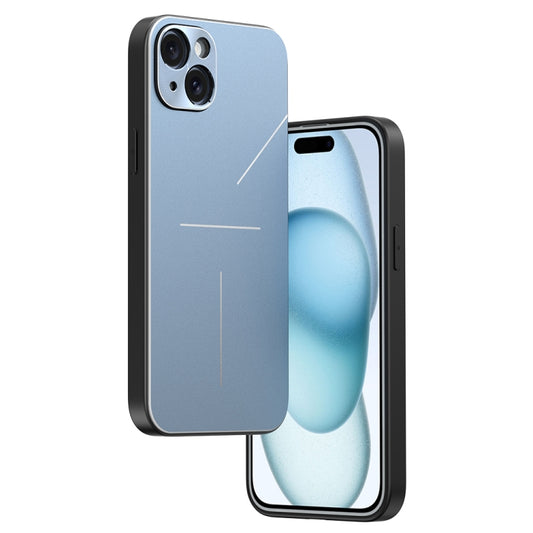 For iPhone 15 Plus R-JUST RJ52 3-Line Style Metal TPU Shockproof Phone Case(Blue) - iPhone 15 Plus Cases by R-JUST | Online Shopping South Africa | PMC Jewellery | Buy Now Pay Later Mobicred