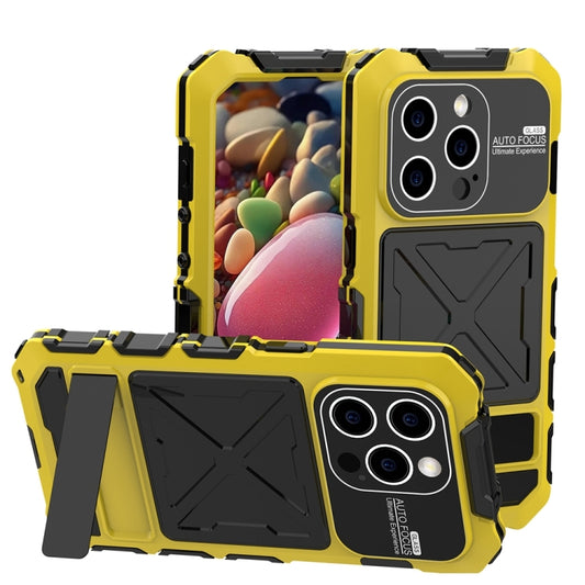 For iPhone 15 Pro Max R-JUST Metal + Silicone + Tempered Glass Life Waterproof Phone Case with Holder(Yellow) - iPhone 15 Pro Max Cases by R-JUST | Online Shopping South Africa | PMC Jewellery | Buy Now Pay Later Mobicred