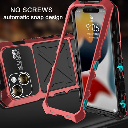 For iPhone 15 Plus R-JUST Metal + Silicone + Tempered Glass Life Waterproof Phone Case with Holder(Red) - iPhone 15 Plus Cases by R-JUST | Online Shopping South Africa | PMC Jewellery | Buy Now Pay Later Mobicred