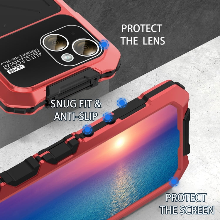 For iPhone 15 Plus R-JUST Metal + Silicone + Tempered Glass Life Waterproof Phone Case with Holder(Red) - iPhone 15 Plus Cases by R-JUST | Online Shopping South Africa | PMC Jewellery | Buy Now Pay Later Mobicred