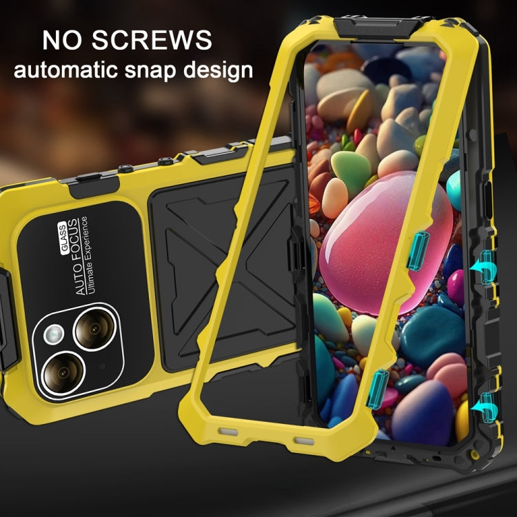 For iPhone 15 Plus R-JUST Metal + Silicone + Tempered Glass Life Waterproof Phone Case with Holder(Yellow) - iPhone 15 Plus Cases by R-JUST | Online Shopping South Africa | PMC Jewellery | Buy Now Pay Later Mobicred