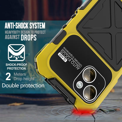 For iPhone 15 Plus R-JUST Metal + Silicone + Tempered Glass Life Waterproof Phone Case with Holder(Yellow) - iPhone 15 Plus Cases by R-JUST | Online Shopping South Africa | PMC Jewellery