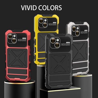 For iPhone 15 Plus R-JUST Metal + Silicone + Tempered Glass Life Waterproof Phone Case with Holder(Yellow) - iPhone 15 Plus Cases by R-JUST | Online Shopping South Africa | PMC Jewellery