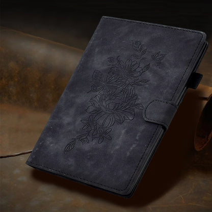 For Samsung Galaxy Tab A9+ Peony Butterfly Embossed Leather Smart Tablet Case(Black) - Galaxy Tab A9+ by PMC Jewellery | Online Shopping South Africa | PMC Jewellery