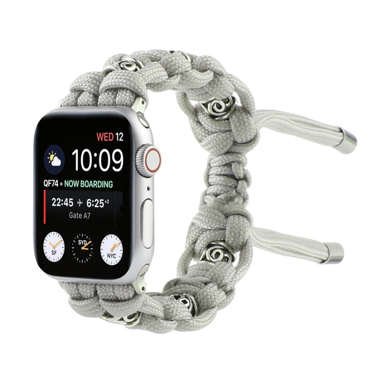 For Apple Watch Series 3 42mm Silk Silver Beads Braided Watch Band(Grey) - Watch Bands by PMC Jewellery | Online Shopping South Africa | PMC Jewellery