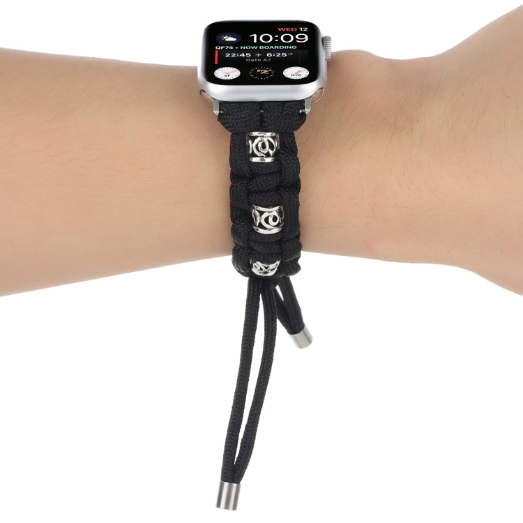 For Apple Watch 38mm Silk Silver Beads Braided Watch Band(Black) - Watch Bands by PMC Jewellery | Online Shopping South Africa | PMC Jewellery