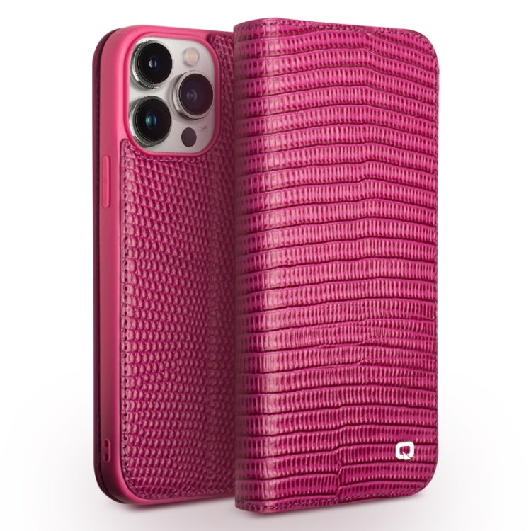 For iPhone 15 Pro Max QIALINO Little Crocodile Texture Genuine Leather Phone Case(Rose Red) - iPhone 15 Pro Max Cases by QIALINO | Online Shopping South Africa | PMC Jewellery | Buy Now Pay Later Mobicred