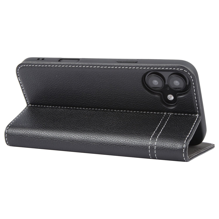 For iPhone 16 GEBEI Top-grain Horizontal Flip Leather Phone Case(Black) - iPhone 16 Cases by GEBEI | Online Shopping South Africa | PMC Jewellery | Buy Now Pay Later Mobicred