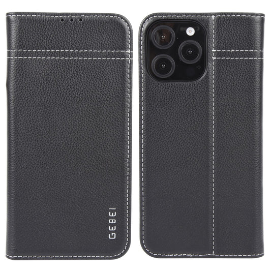 For iPhone 16 Pro GEBEI Top-grain Horizontal Flip Leather Phone Case(Black) - iPhone 16 Pro Cases by GEBEI | Online Shopping South Africa | PMC Jewellery | Buy Now Pay Later Mobicred