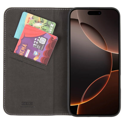 For iPhone 16 Pro GEBEI Top-grain Horizontal Flip Leather Phone Case(Black) - iPhone 16 Pro Cases by GEBEI | Online Shopping South Africa | PMC Jewellery | Buy Now Pay Later Mobicred