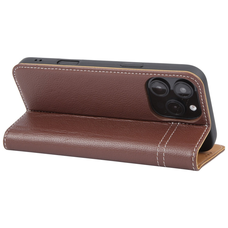 For iPhone 16 Pro GEBEI Top-grain Horizontal Flip Leather Phone Case(Brown) - iPhone 16 Pro Cases by GEBEI | Online Shopping South Africa | PMC Jewellery | Buy Now Pay Later Mobicred