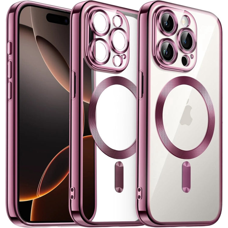 For iPhone 16 Pro Max Transparent Electroplated Magsafe Magnetic TPU Phone Case(Pink) - iPhone 16 Pro Max Cases by PMC Jewellery | Online Shopping South Africa | PMC Jewellery | Buy Now Pay Later Mobicred