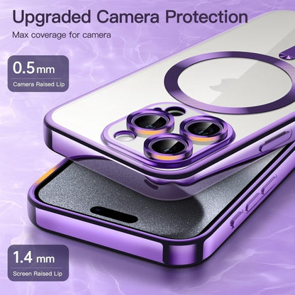 For iPhone 16 Pro Transparent Electroplated Magsafe Magnetic TPU Phone Case(Purple) - iPhone 16 Pro Cases by PMC Jewellery | Online Shopping South Africa | PMC Jewellery | Buy Now Pay Later Mobicred