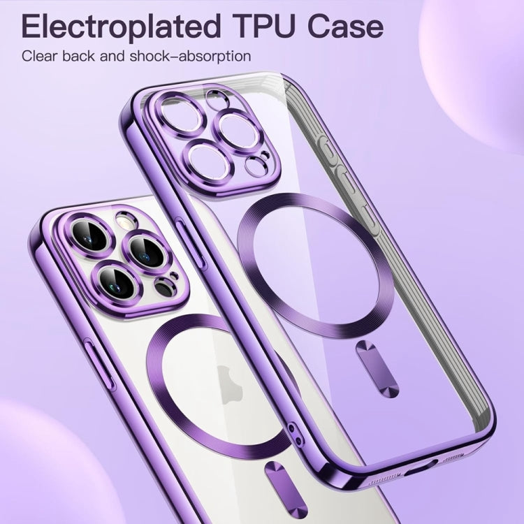 For iPhone 16 Transparent Electroplated Magsafe Magnetic TPU Phone Case(Purple) - iPhone 16 Cases by PMC Jewellery | Online Shopping South Africa | PMC Jewellery | Buy Now Pay Later Mobicred