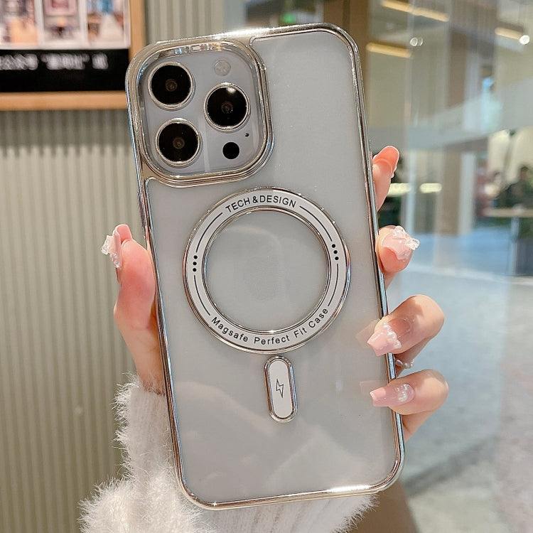 For iPhone 13 Pro MagSafe Magnetic Transparent TPU Electroplated Phone Case(Silver) - iPhone 13 Pro Cases by PMC Jewellery | Online Shopping South Africa | PMC Jewellery