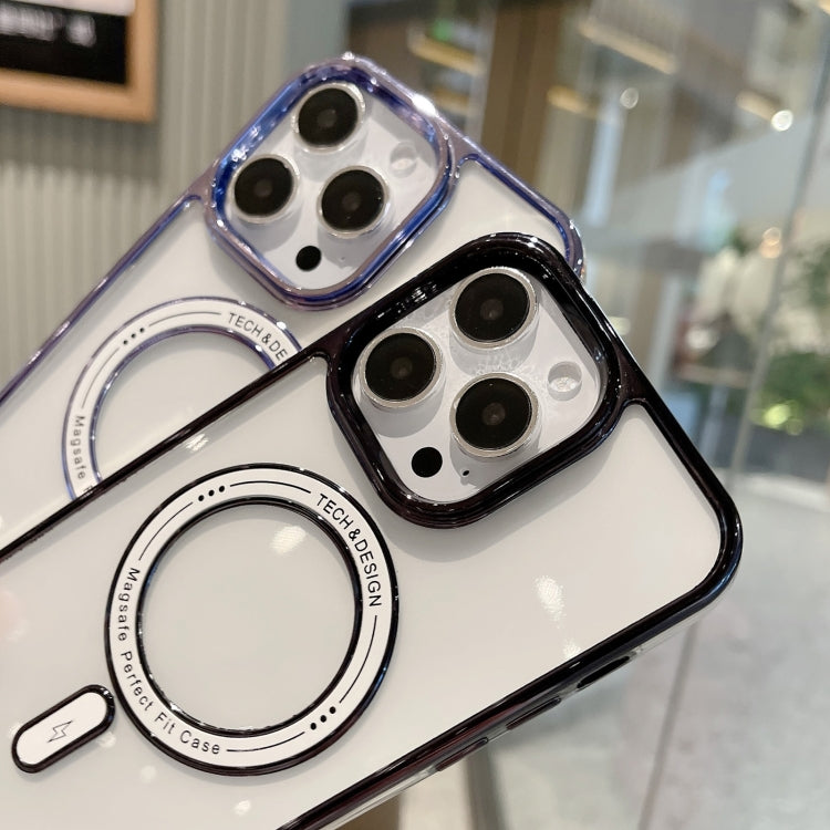 For iPhone 11 Pro Max MagSafe Magnetic Transparent TPU Electroplated Phone Case(Blue) - iPhone 11 Pro Max Cases by PMC Jewellery | Online Shopping South Africa | PMC Jewellery