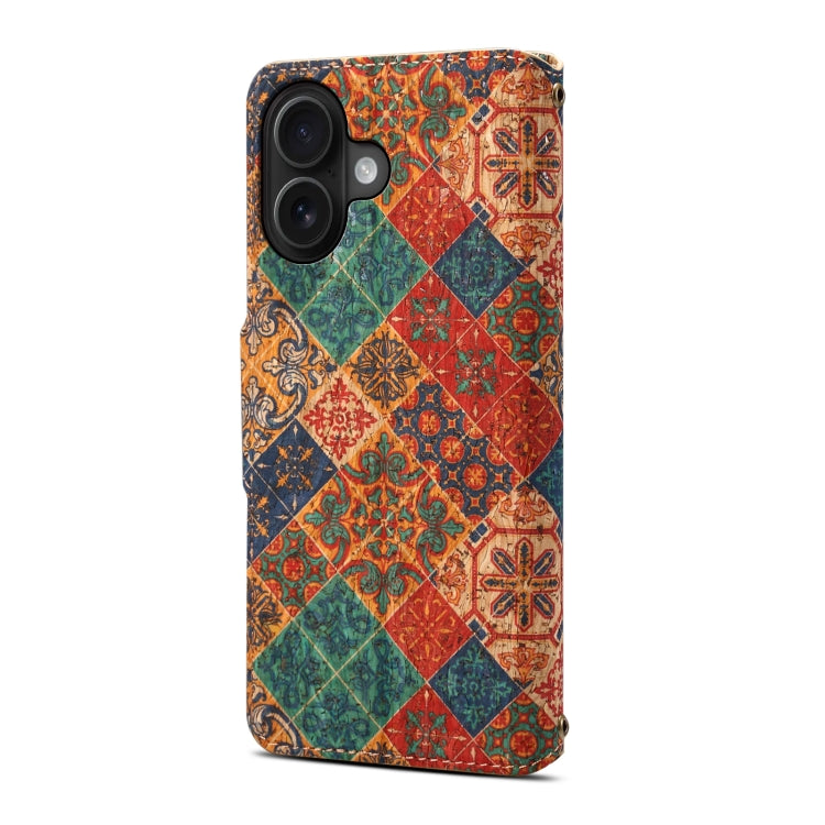 For iPhone 16 Plus Denior Flower Language Series Cork Fabric Oil Edge Leather Phone Case(Winter) - iPhone 16 Plus Cases by Denior | Online Shopping South Africa | PMC Jewellery | Buy Now Pay Later Mobicred