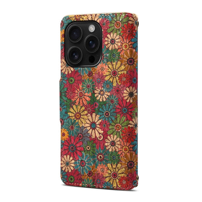 For iPhone 16 Pro Denior Flower Language Series Cork Fabric Oil Edge Leather Phone Case(Spring) - iPhone 16 Pro Cases by Denior | Online Shopping South Africa | PMC Jewellery | Buy Now Pay Later Mobicred