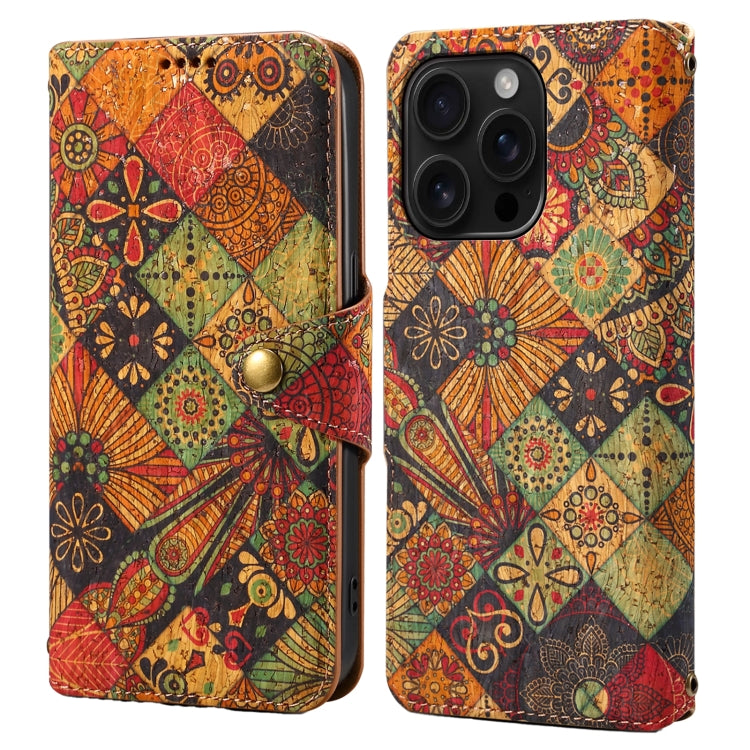 For iPhone 16 Pro Max Denior Flower Language Series Cork Fabric Oil Edge Leather Phone Case(Autumn) - iPhone 16 Pro Max Cases by Denior | Online Shopping South Africa | PMC Jewellery | Buy Now Pay Later Mobicred