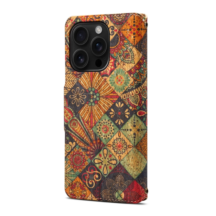 For iPhone 16 Pro Max Denior Flower Language Series Cork Fabric Oil Edge Leather Phone Case(Autumn) - iPhone 16 Pro Max Cases by Denior | Online Shopping South Africa | PMC Jewellery | Buy Now Pay Later Mobicred