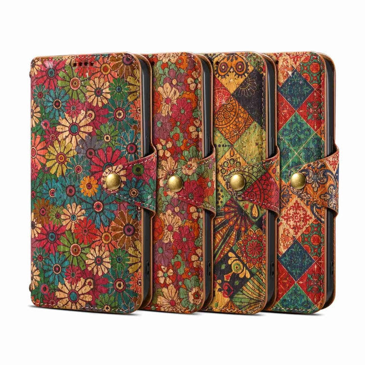 For iPhone 16 Pro Max Denior Flower Language Series Cork Fabric Oil Edge Leather Phone Case(Winter) - iPhone 16 Pro Max Cases by Denior | Online Shopping South Africa | PMC Jewellery | Buy Now Pay Later Mobicred