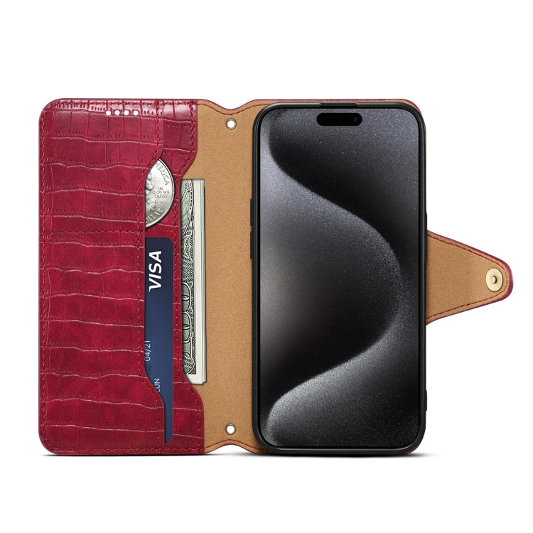 For iPhone 16 Denior Crocodile Texture Oil Edge Leather Phone Case(Rose Red) - free shipping - PMC Jewellery - Order now!