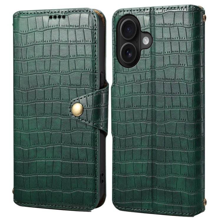 For iPhone 16 Denior Crocodile Texture Oil Edge Leather Phone Case(Green) - free shipping - PMC Jewellery - Order now!