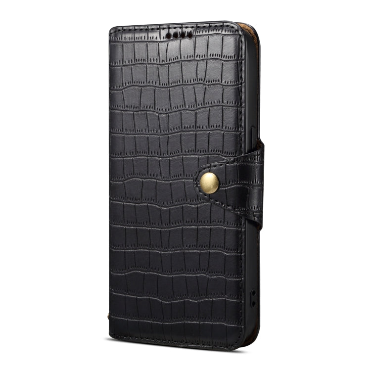 For iPhone 16 Denior Crocodile Texture Oil Edge Leather Phone Case(Black) - iPhone 16 Cases by Denior | Online Shopping South Africa | PMC Jewellery | Buy Now Pay Later Mobicred