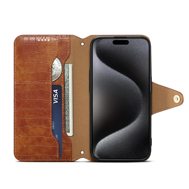 For iPhone 16 Plus Denior Crocodile Texture Oil Edge Leather Phone Case(Brown) - iPhone 16 Plus Cases by Denior | Online Shopping South Africa | PMC Jewellery | Buy Now Pay Later Mobicred