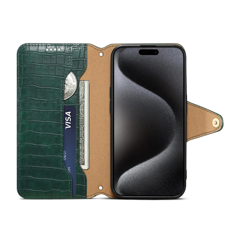 For iPhone 16 Plus Denior Crocodile Texture Oil Edge Leather Phone Case(Green) - free shipping - PMC Jewellery - Order now!