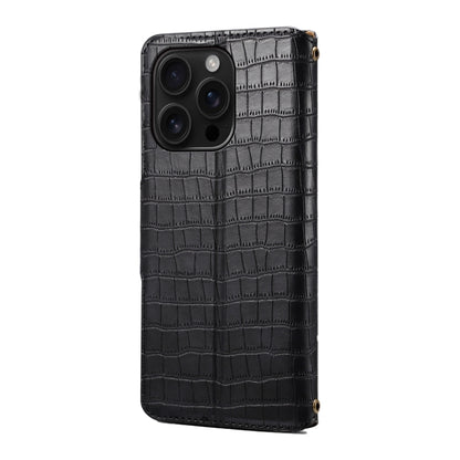 For iPhone 16 Pro Denior Crocodile Texture Oil Edge Leather Phone Case(Black) - iPhone 16 Pro Cases by Denior | Online Shopping South Africa | PMC Jewellery | Buy Now Pay Later Mobicred