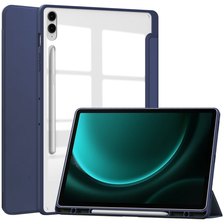 For Samsung Galaxy Tab S9 FE+ / S10+ Acrylic 3-folding Smart Leather Tablet Case with Pen Slot(Dark Blue) - Galaxy Tab S9 FE+ by PMC Jewellery | Online Shopping South Africa | PMC Jewellery | Buy Now Pay Later Mobicred