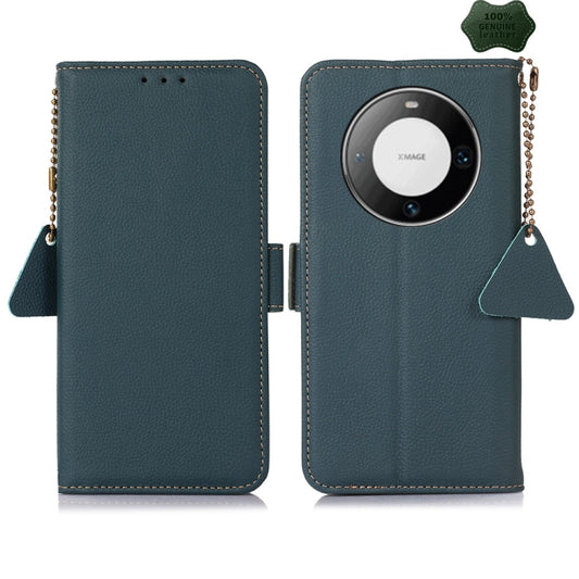 For Huawei Mate 60 Side-Magnetic TJ Genuine Leather RFID Phone Case(Green) - Huawei Cases by PMC Jewellery | Online Shopping South Africa | PMC Jewellery | Buy Now Pay Later Mobicred