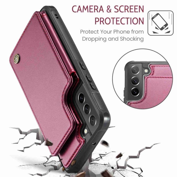 For Samsung Galaxy S21 FE 5G CaseMe C22 Card Slots Holder RFID Anti-theft Phone Case(Wine Red) - Galaxy Phone Cases by CaseMe | Online Shopping South Africa | PMC Jewellery | Buy Now Pay Later Mobicred