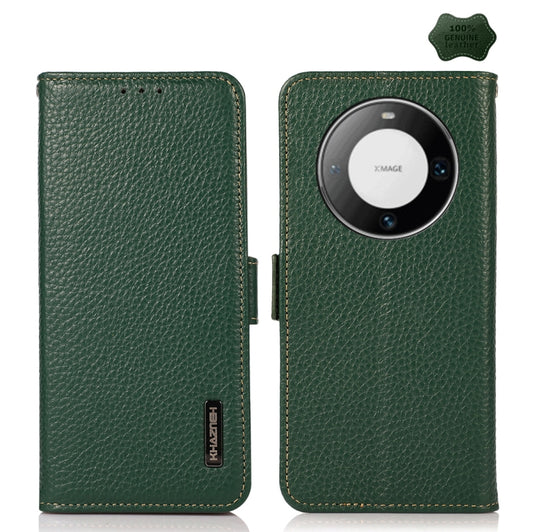 For Huawei Mate 60 Pro KHAZNEH Side-Magnetic Litchi Genuine Leather RFID Case(Green) - Huawei Cases by PMC Jewellery | Online Shopping South Africa | PMC Jewellery | Buy Now Pay Later Mobicred