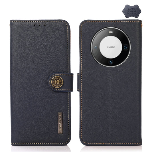 For Huawei Mate 60 KHAZNEH Custer Genuine Leather RFID Phone Case(Blue) - Huawei Cases by PMC Jewellery | Online Shopping South Africa | PMC Jewellery | Buy Now Pay Later Mobicred