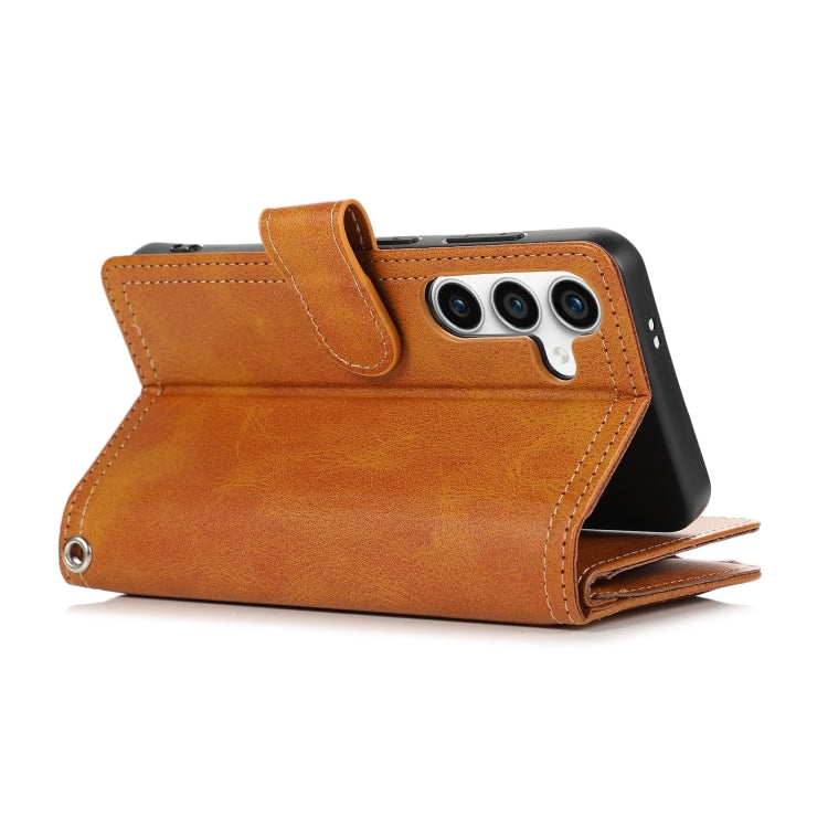 For Samsung Galaxy S24 5G Wristband Card Slot Leather Phone Case(Brown) - Galaxy S24 5G Cases by PMC Jewellery | Online Shopping South Africa | PMC Jewellery | Buy Now Pay Later Mobicred