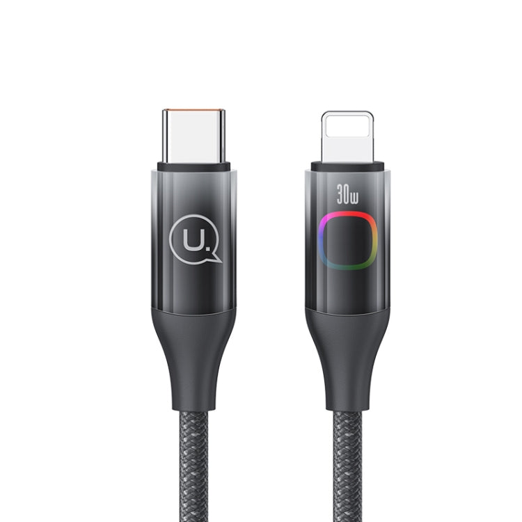 USAMS US-SJ638 1.2m Type-C to 8 Pin PD30W Fast Charging Cable with Colorful Light(Gradient Black) - 2 in 1 Cable by USAMS | Online Shopping South Africa | PMC Jewellery | Buy Now Pay Later Mobicred